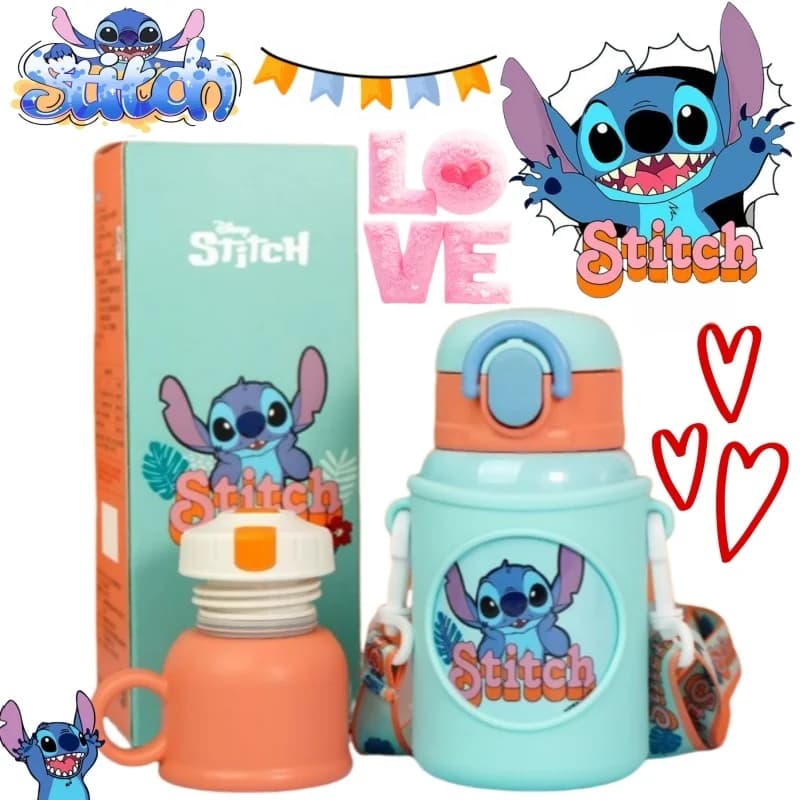 Lilo & Stitch Angel Stitch Cartoon Nice stainless steel water bottle for boys and girls with double lid shoulder and thermos