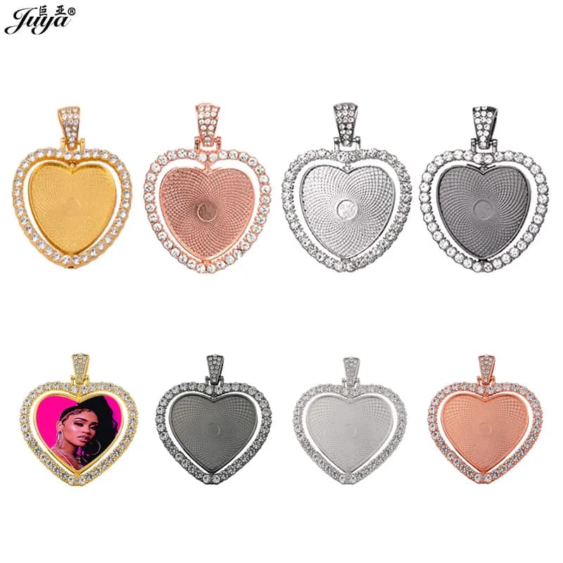 2 pz/lotto 25/30mm ciondolo cuore Base Cabochon impostazioni vassoio vuoto su entrambi i lati per accessori per la creazione di gioielli fai da te