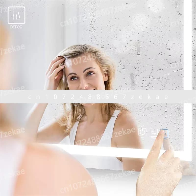Touch screen per specchio da bagno intelligente con altoparlante a 6 tasti antiappannamento con dimmerazione a tre colori a LED personalizzato
