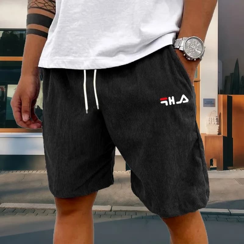 Summer Men's Corduroy Shorts Printed Shorts Casual Loose Elastic Waist Drawstring Summer Bermuda Shorts Breathable Comfortable