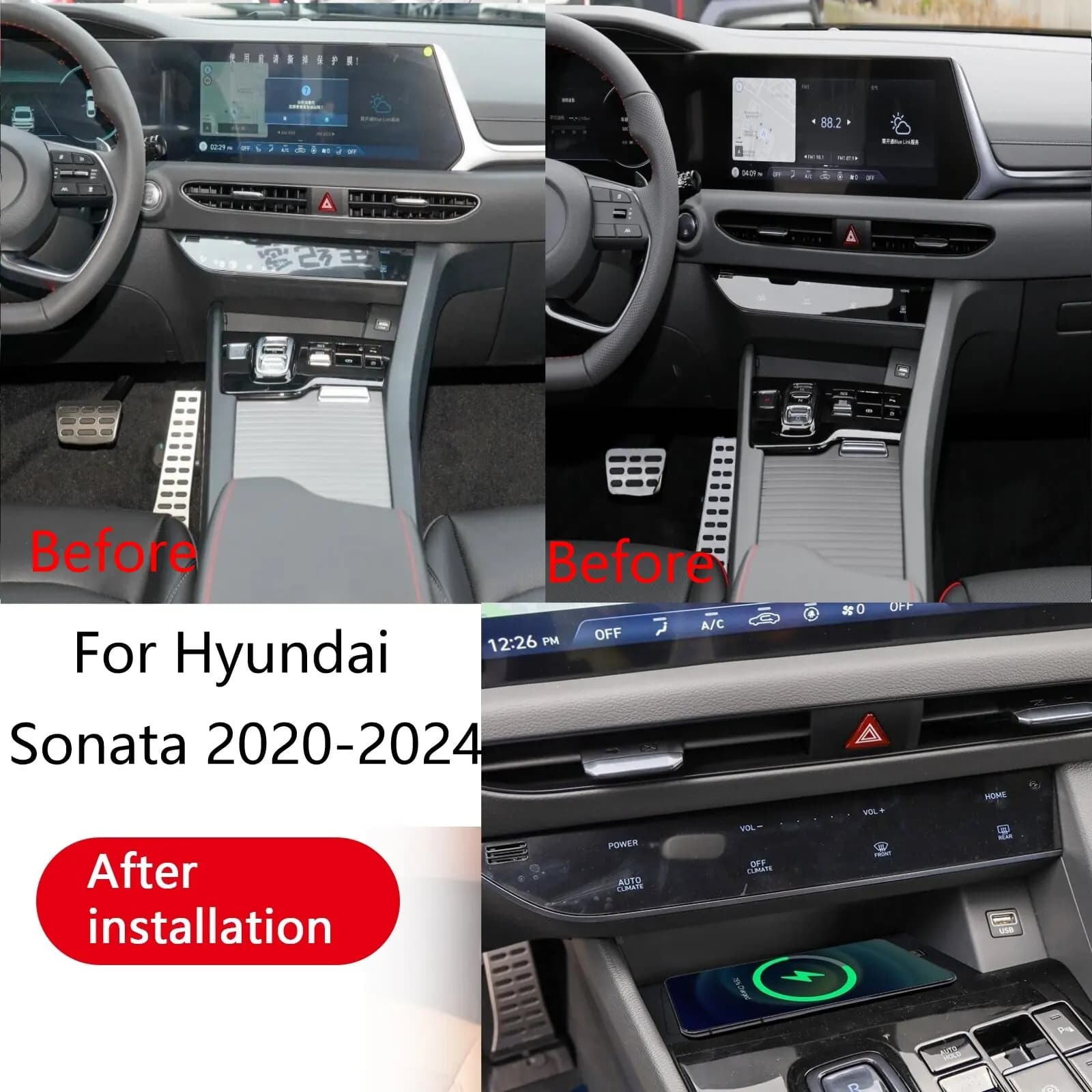 Caricabatterie wireless da 15 W, pannello di ricarica rapida speciale per telefono QI integrato Accessori per auto per Hyundai Sonata 2020-2024