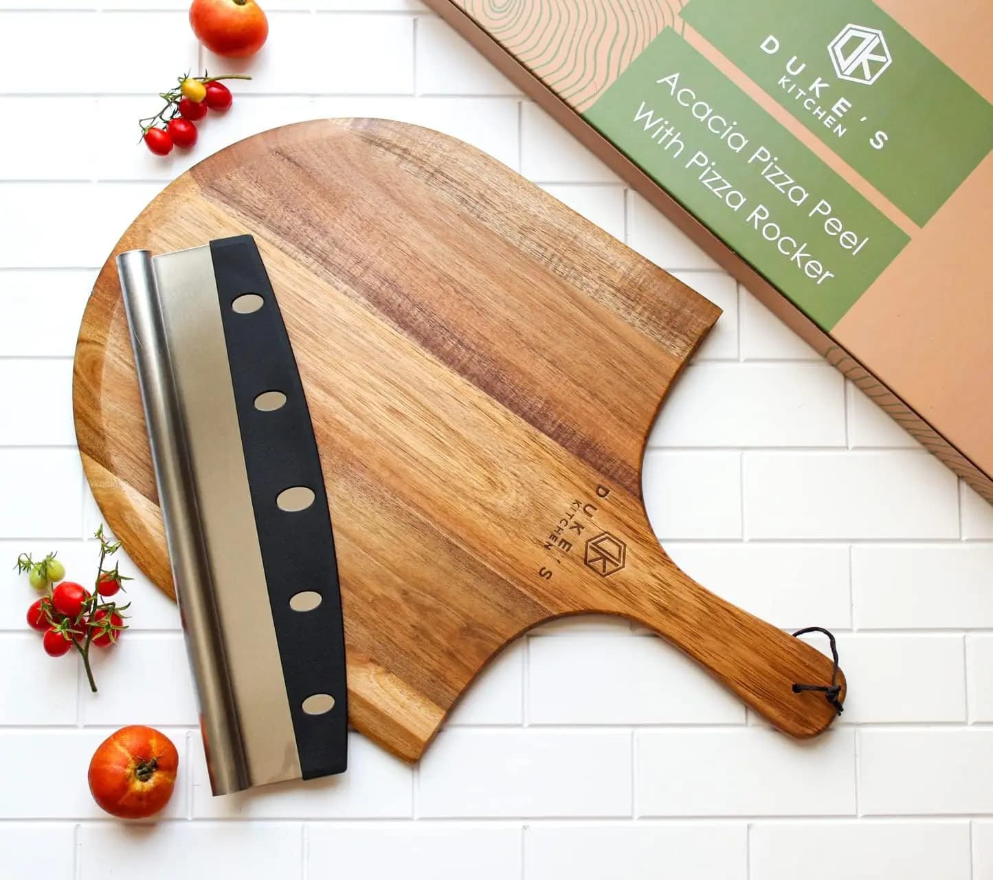 Set Extra Large di Pala per Pizza e Tagliapizza in Legno di Acacia, Pala da 16 Pollici con Spatola