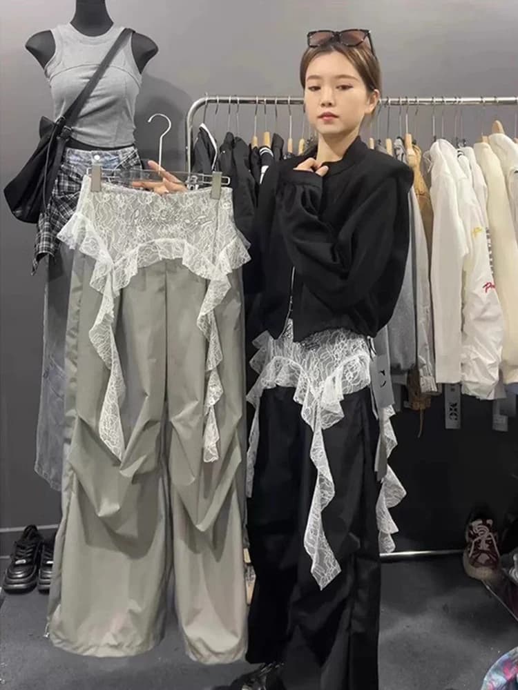 Gonna a mezza lunghezza bianca a vita alta a trapezio, stile coreano, con pizzo irregolare, nuova collezione autunno inverno 2026, gonna a strati da donna