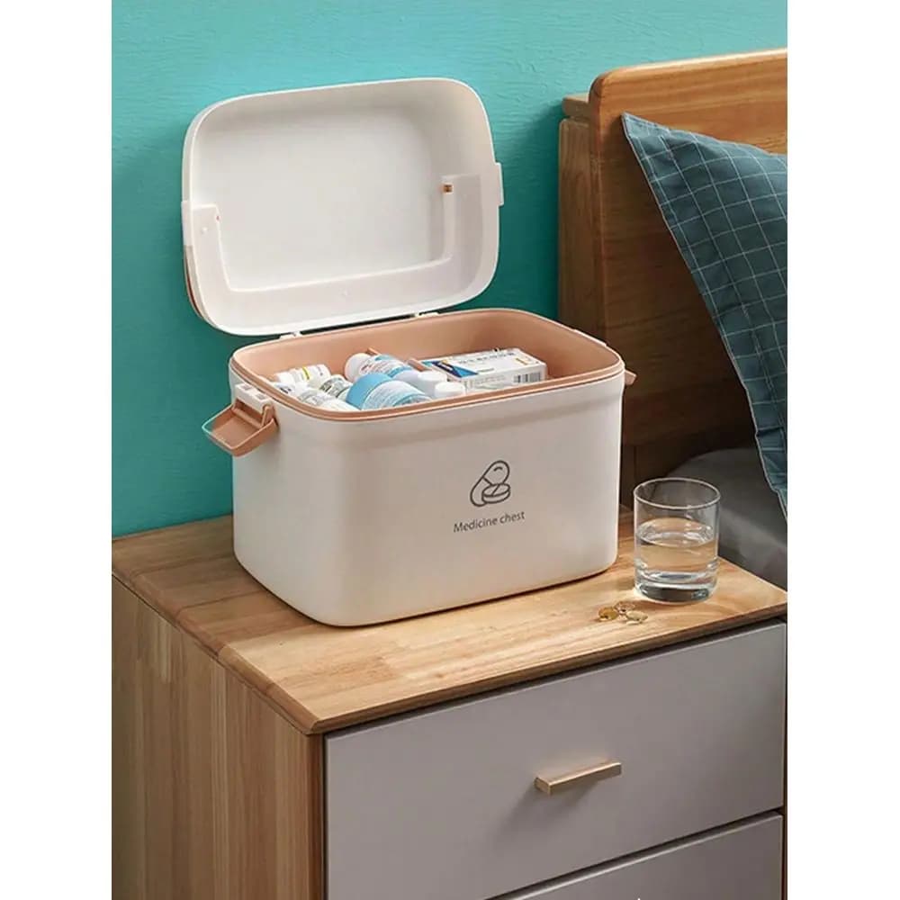 1pc Large-Capacity Double-Layer Home Medical Kit, Simple And Convenient Hand-Held Medication Storage Box, First Aid Kit, Household Storage Box, Emergency Medical And Healthcare Medication Organizer
