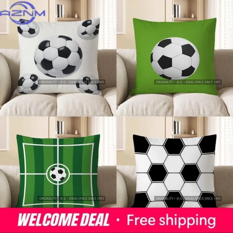 Fodera per cuscino decorativa con motivo palloni da calcio, adatta per divano, camera da letto, auto.