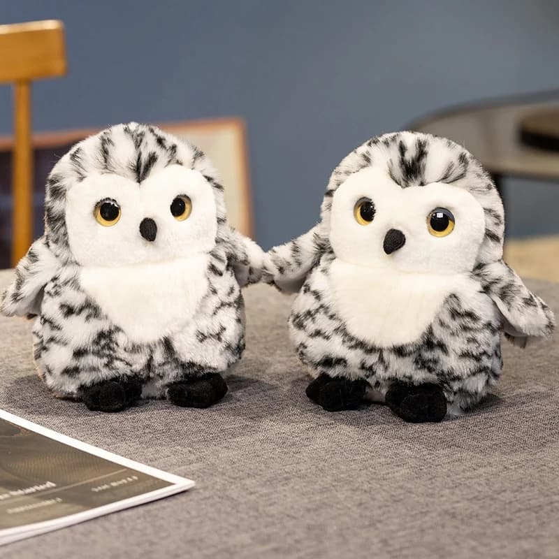 Cute Snowy Owl Plush Toy Soft Fluffy Stuffed Animal Doll Realistic Black White Owl Figure Comfort Toy Home Decor Gifts.