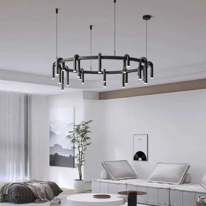 Lampadario a LED minimalista a forma di U con anello nero, soffitto dal design artistico e creativo per il soggiorno della luce interna della casa