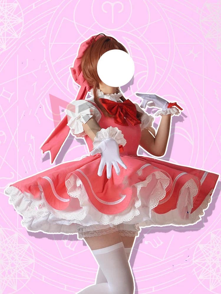 Nuovo Sakura Card Captor Costume cosplay rosso e bianco Cappello Abito Guanti con fiocco Set Ali tra cui scegliere per la festa del gioco Halloween Instock