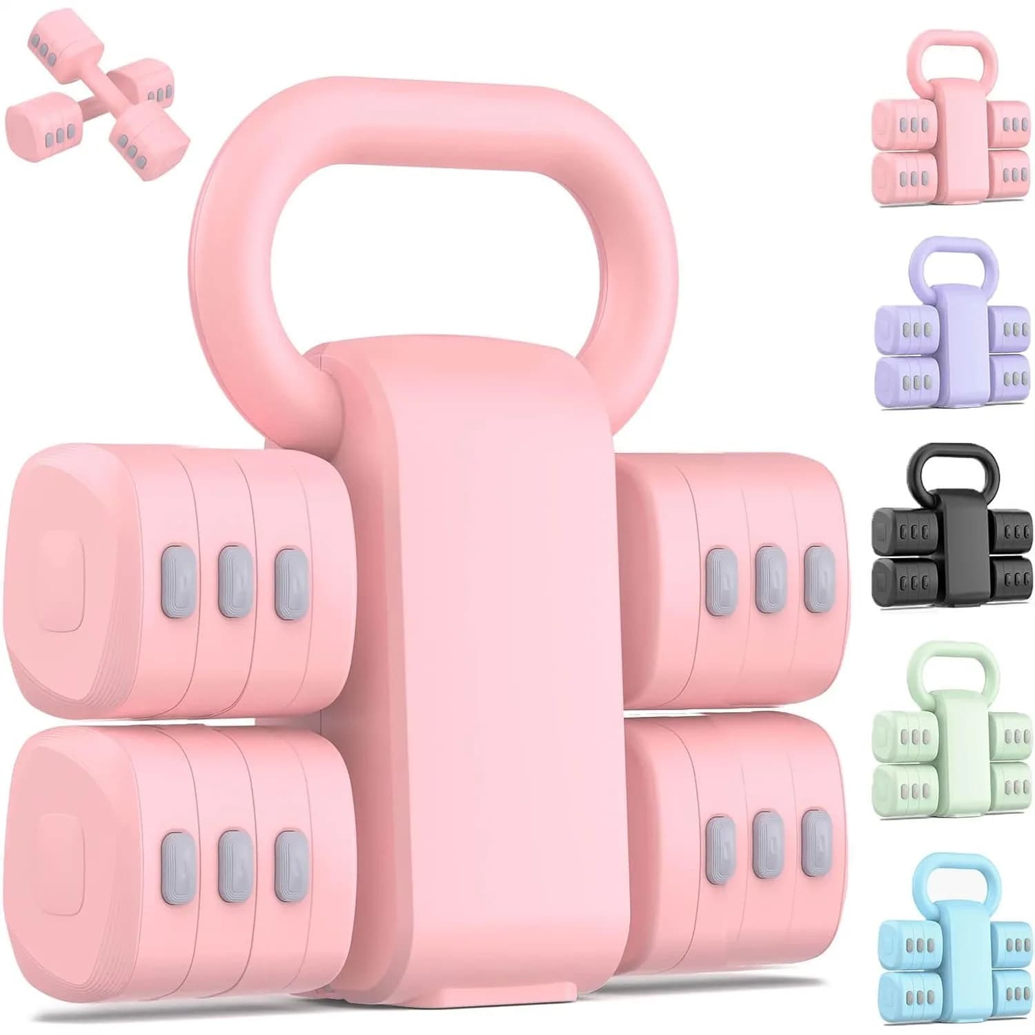 Set di Manubri Regolabili 2-in-1, Pesi a Mano a 4 Livelli da 2,2-5,5 libbre Ciascuno, Manubri e Kettlebell Convertibili per Allenamenti in Palestra Domestica