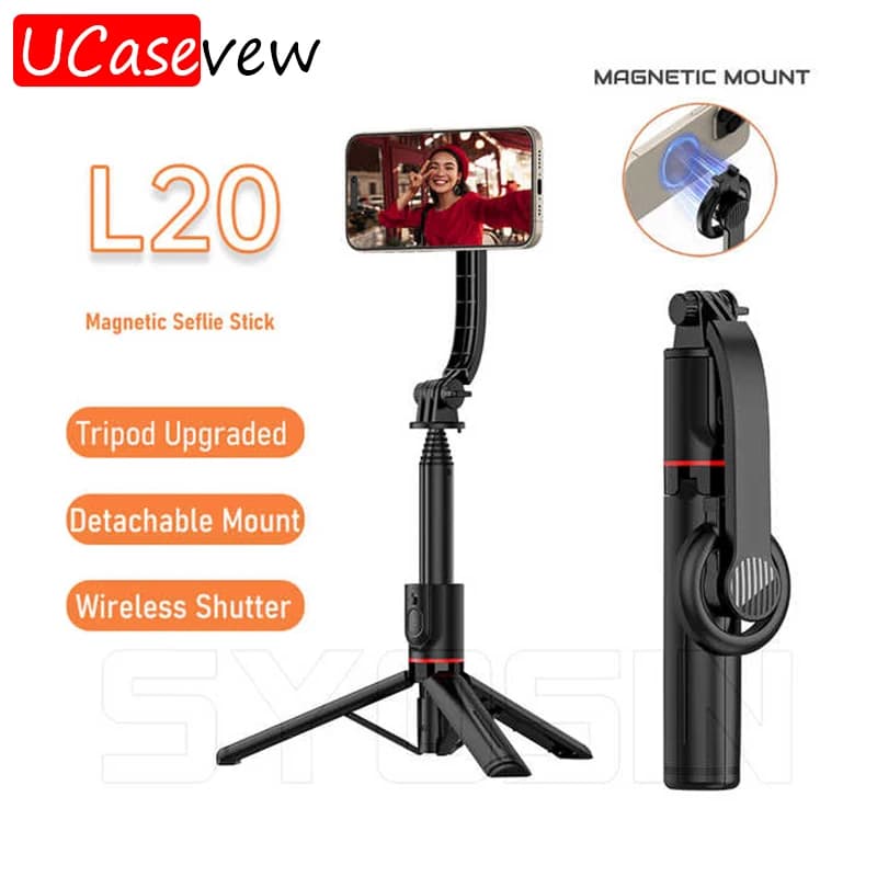 Asta Selfie Magnetica Wireless L20 con Luce ad Anello, Treppiede Bluetooth Estensibile per iPhone 16, Streaming Live e Registrazione Video