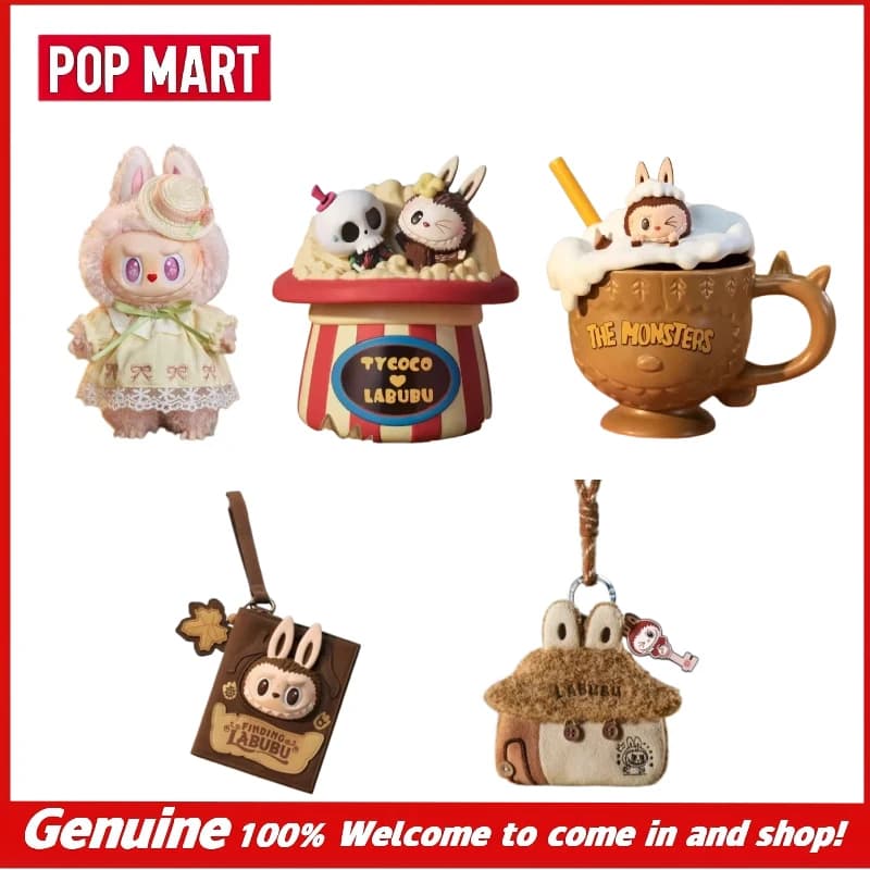 New Genuine Pop Mart Finding Labubu Series Mokoko Pendant Doll Passport Holder Ceramic Cup Mini Bag Popcorn Bucket Toy Gift