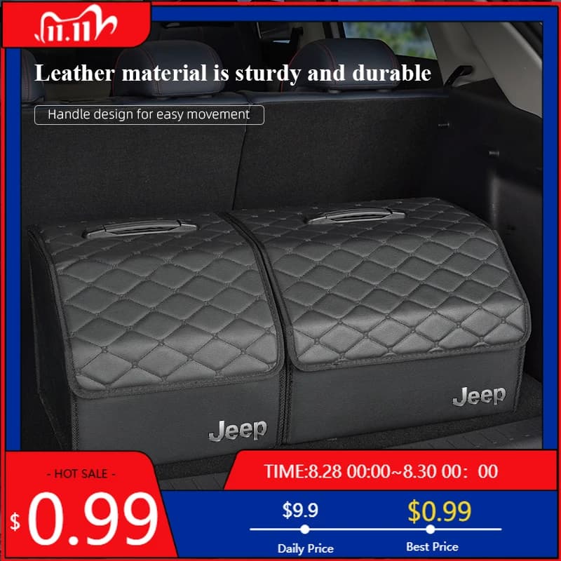 Portabicchieri Valigia in pelle Tronco di un'auto Organizer Box Contenitore di stoccaggio pieghevole per Jeep Grand Cherokee Wrangler JK Gladiator Compass
