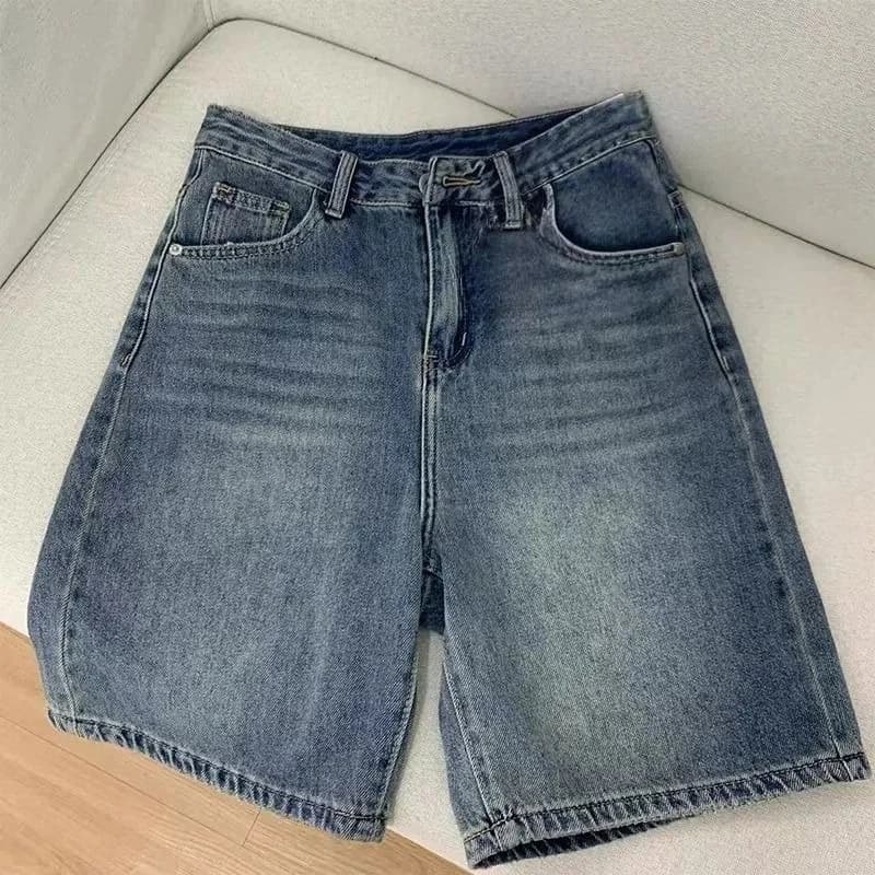 Shorts in denim casual da donna primavera estate, pantaloncini in jeans a gamba larga alla moda, shorts in denim al ginocchio da donna a vita alta per ragazze