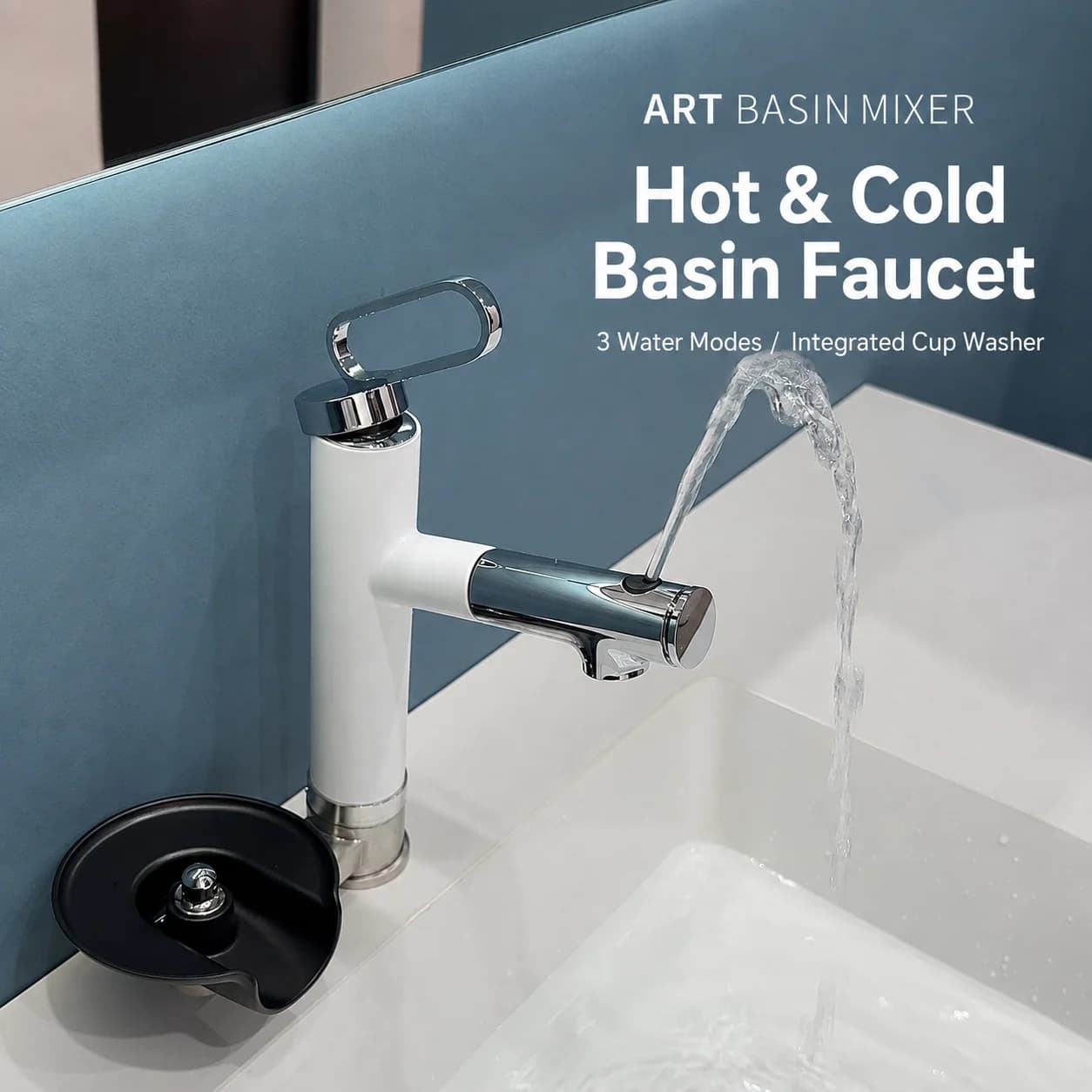 Pull Out Basin Faucet Integrated Glass Cup Washer 3 Modes Fountain Spray Stream Hot Cold Water Mixer Bathroom Vanity Crane