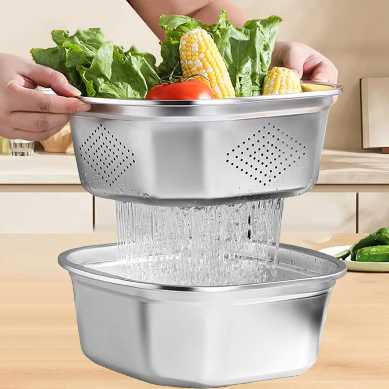 Cestello per Lavaggio Verdure in Acciaio Inox, Scolapasta per Riso, Contenitore per Conservazione Alimenti per Cucina e Preparazione Pasti