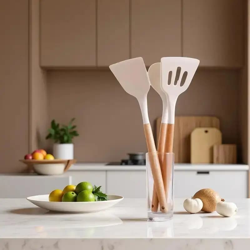 Wooden Handle Silicone Kitchen Utensils, Food-Grade High-Temperature Resistant Non-Stick Pan Spatula, Long-Handled Silicone Spatula for Stir-Frying and Frying Eggs, Household Kitchen Utensils