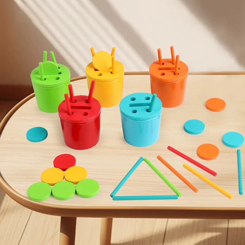 Montessori Colore Ordinamento Tazza Forma Colore Corrispondenza Giocattoli Bastoni di Legno Classificazione Secchio Educazione Precoce Per Età 3+ Motore Fine