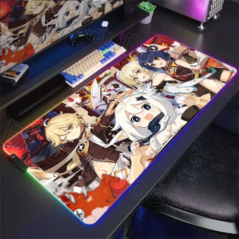 Tappetino per mouse RGB Stampa HD Genshin Impact Tappetino per mouse Gaming per laptop 900x400mm Tappetino per mouse per PC XXL Anime Furina Hu Tao Tappetino da scrivania antiscivolo
