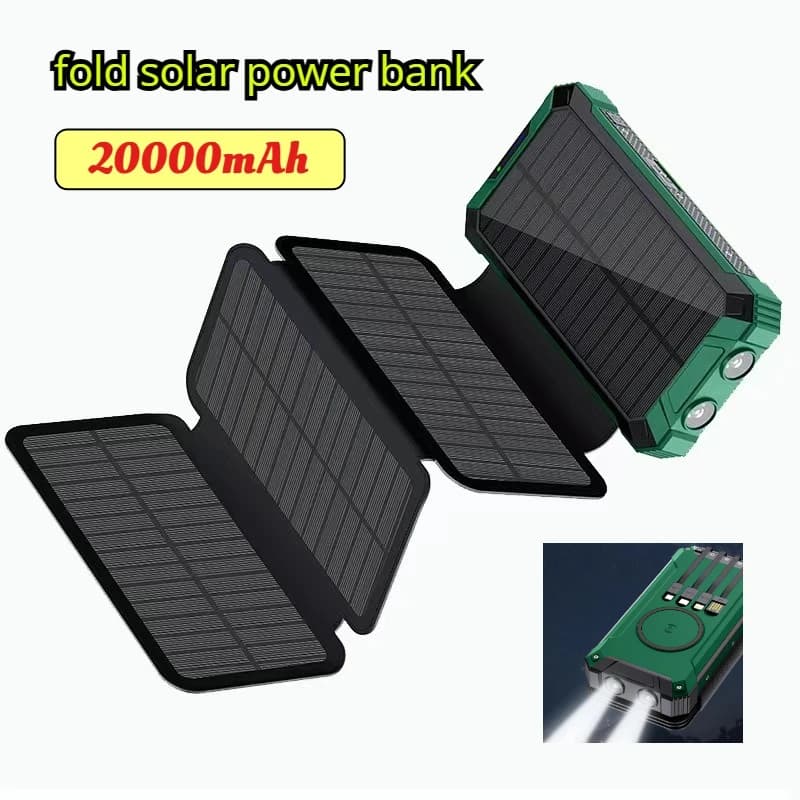 Banca di energia solare wireless pieghevole 20000mAh costruisce cavo luce LED super luminosa per iPhone Xiaomi Huawei Samsung batteria di ricambio