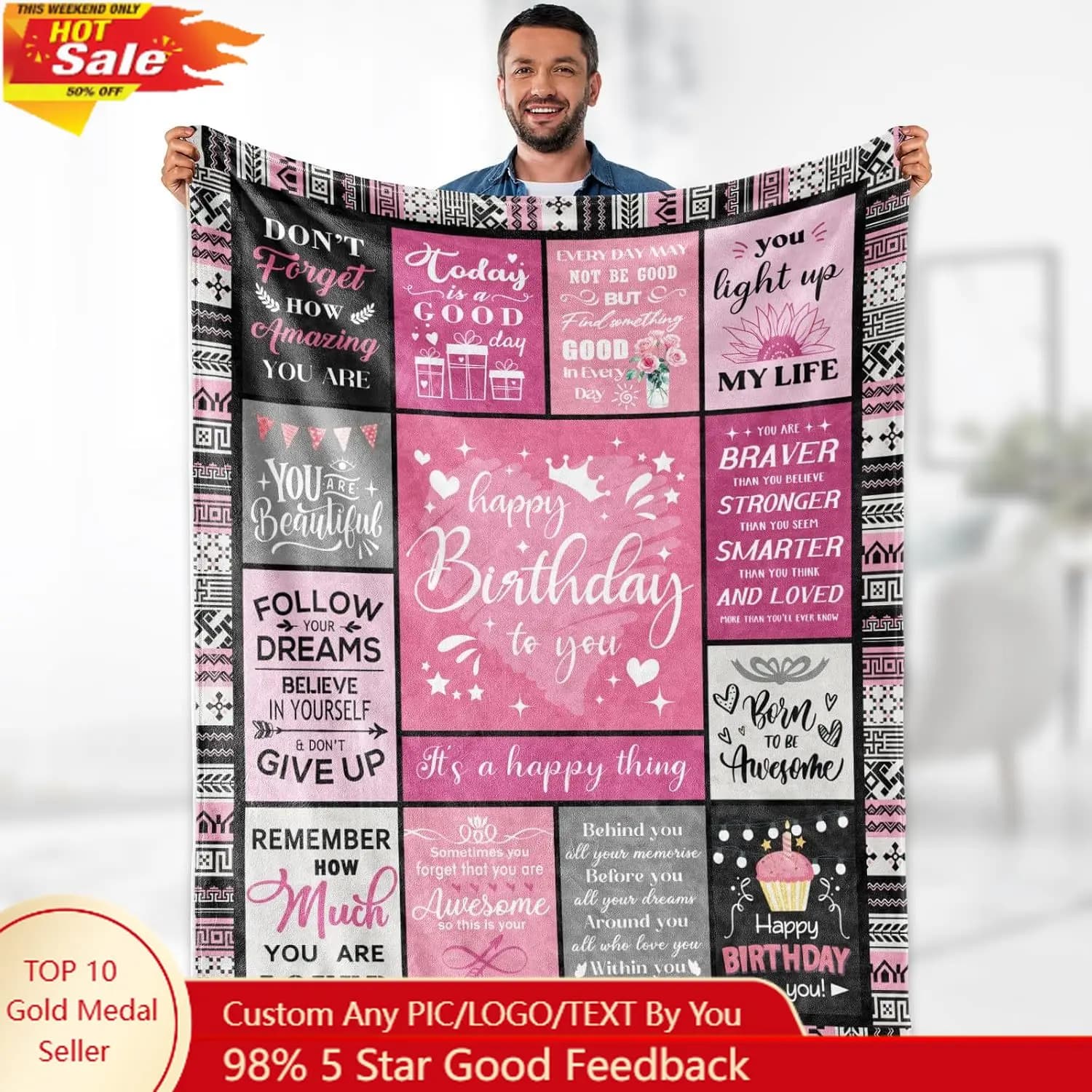 Aimego Regali di compleanno per donne Ragazze Decorazioni di buon compleanno Regalo unico per le sue amiche Mamma Sorella Moglie Fuzz accogliente