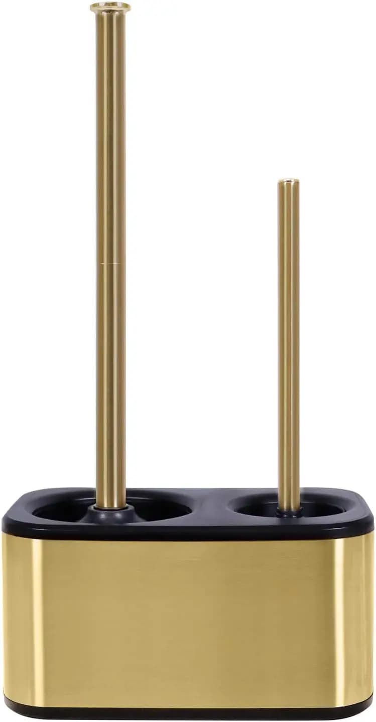 Set Moderno Oro di Spazzola WC e Sturalavandini con Supporto, Accessori Bagno Eleganti e Minimalisti per una Facile Pulizia