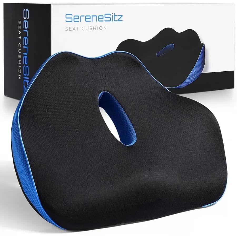 Orthopedic seat cushion, ergonomic memory foam chair cushion for office chair, car seat, plane, amp sciatica