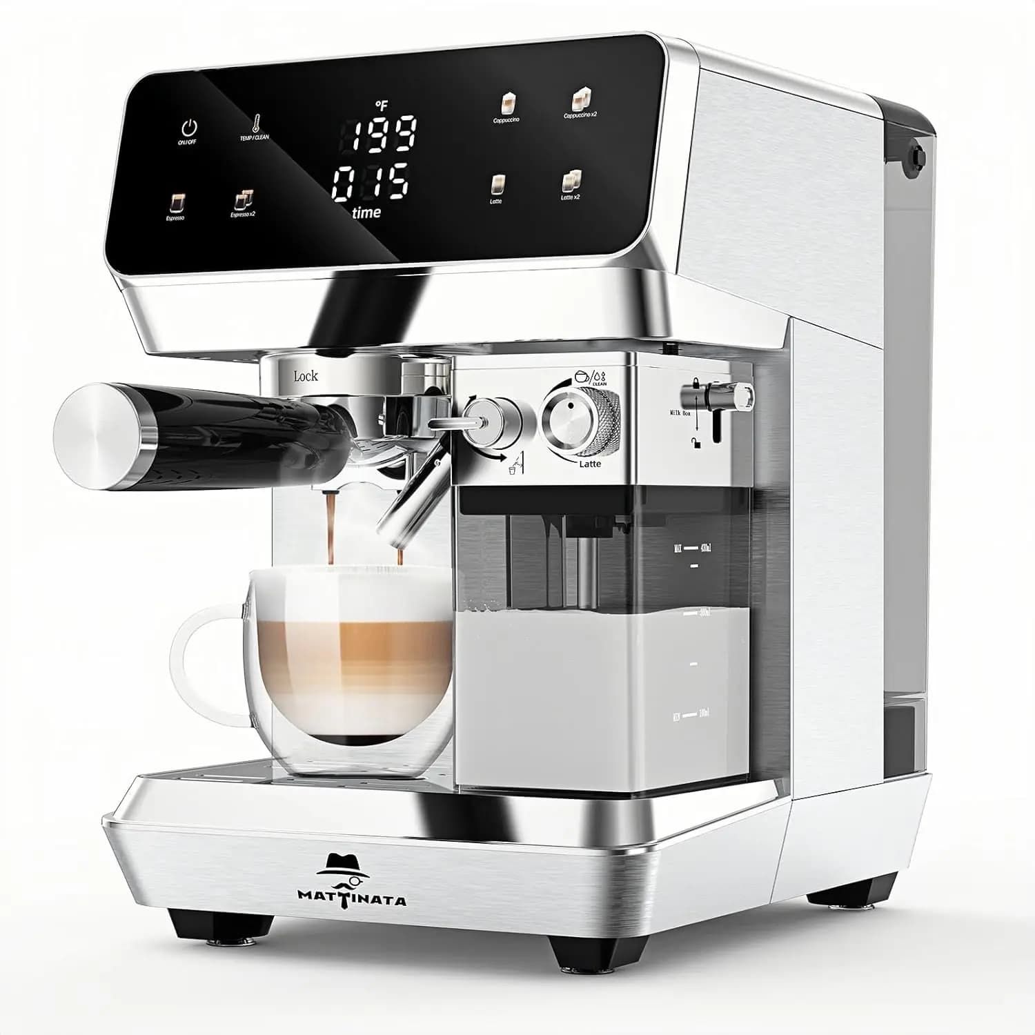 Macchina Automatica per Cappuccino, Macchina per Espresso 20 Bar con Doppia Caldaia e Montalatte Autopulente, Schermo Touch in Acciaio Inossidabile