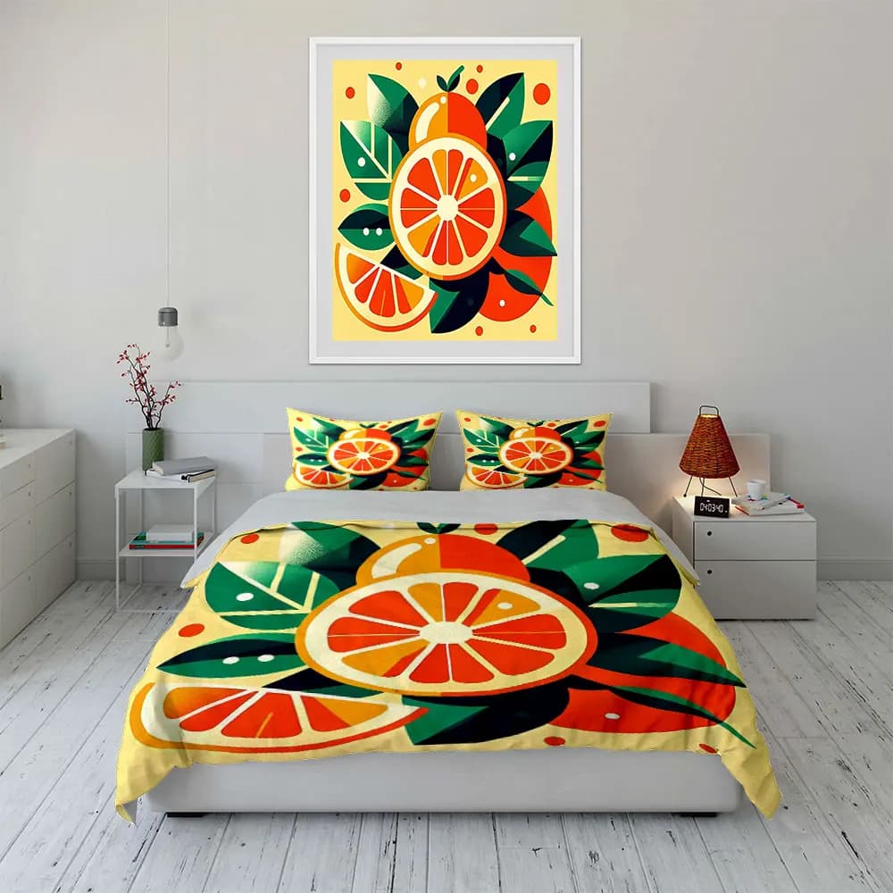 Set di biancheria da letto con decorazioni artistiche di frutta colorate, con 1 copripiumino e 2 federe, singolo, matrimoniale, king, queen, regalo