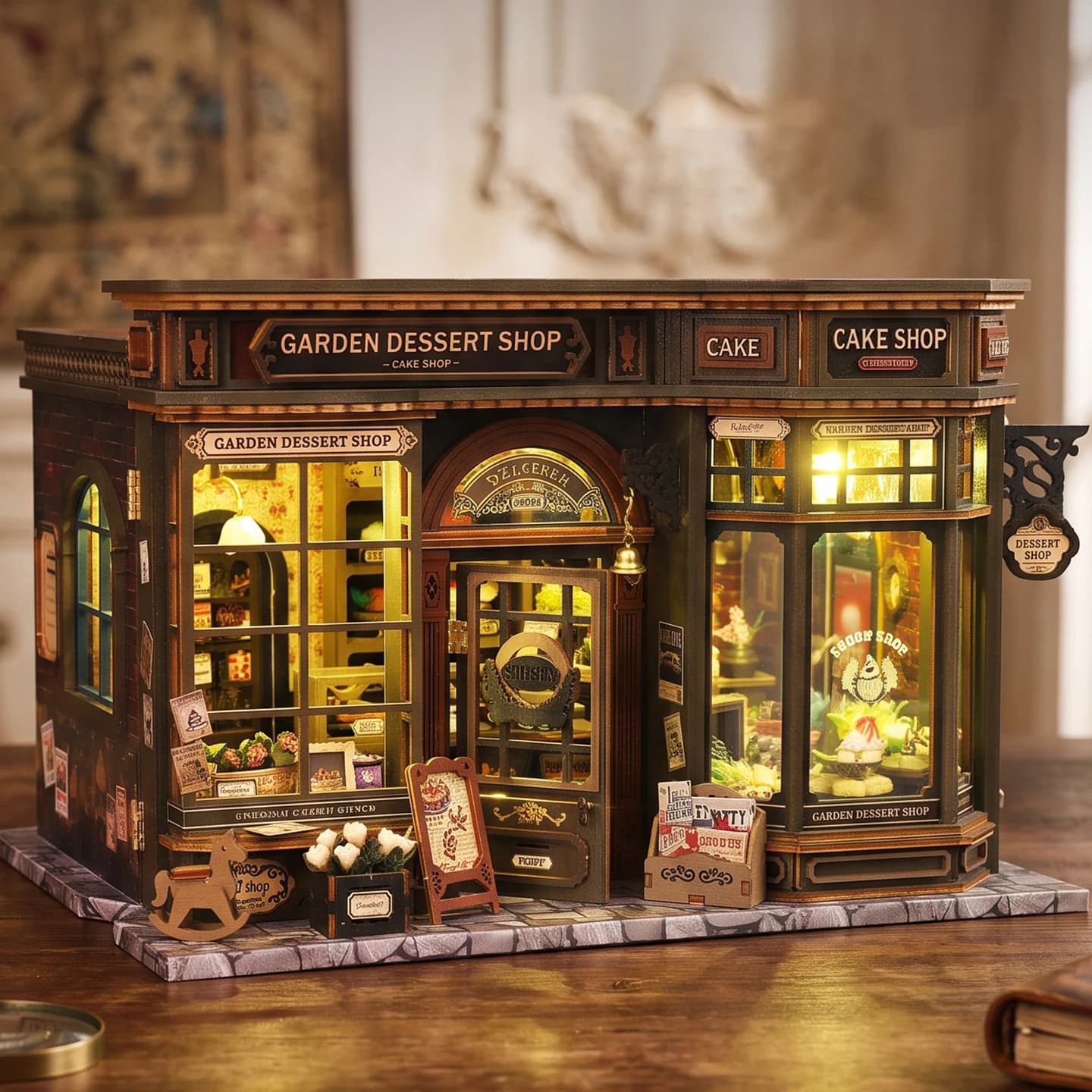 DIY 3D Wooden Garden Dessert Shop Casa Jigsaw Puzzles Miniature Model Kits Mini Casa for Friends Girls Birthday Gifts