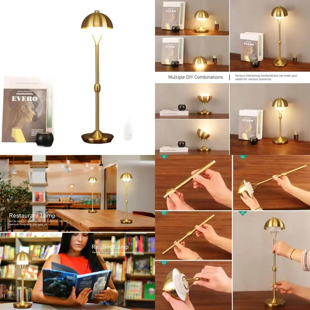 Lampada da Scrivania LED Ricaricabile con Luce Calda 2700K, Ricarica USB-C, Portatile per Camera da Letto, Ristorante e Regali (Ottone Anticato)