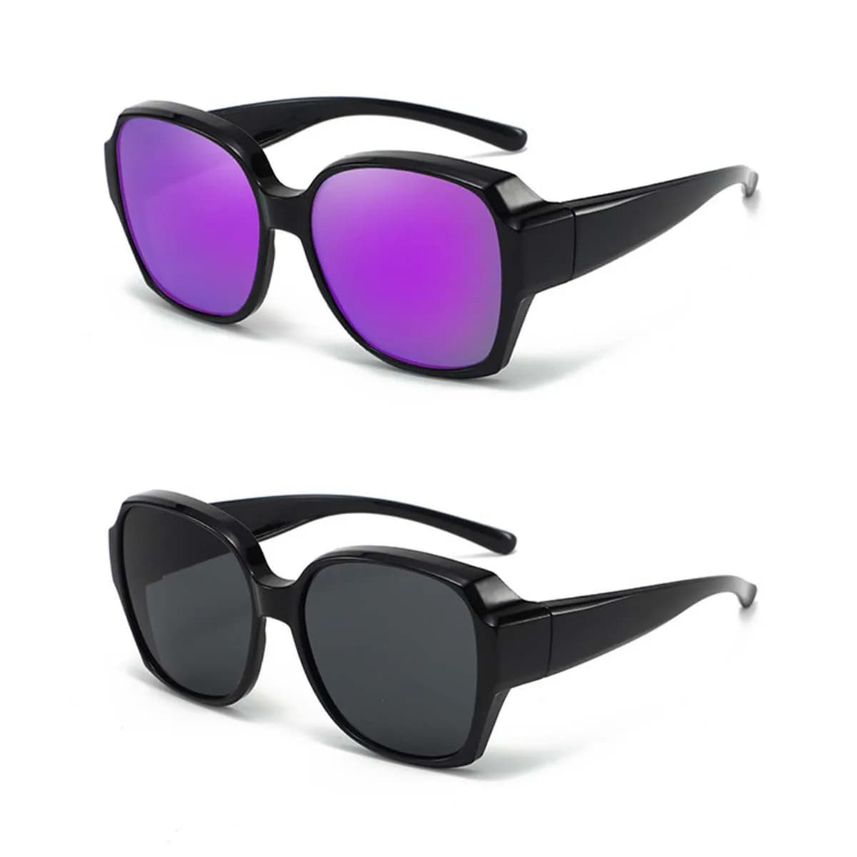 Polarized Sunglasses Fit Over Glasses for Women Men, UV400 Protection Square Shades Sun Glasses 2 Pack