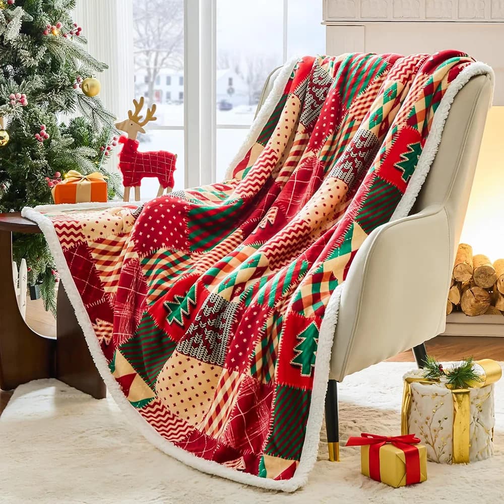 150 x 130 cm Coperta natalizia Decorazioni natalizie Regalo Sherpa Flanella Pile Inverno Morbido Vacanza Divano Divano Letto Coperta