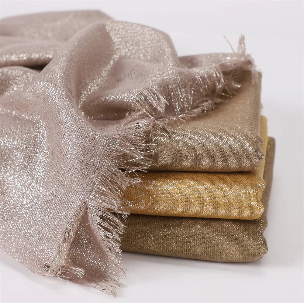 Women's Gold and Silver Silk Scarf, Solid Color, Fashionable, For Bag or Head, Short Shawl in Yarn, Bestseller