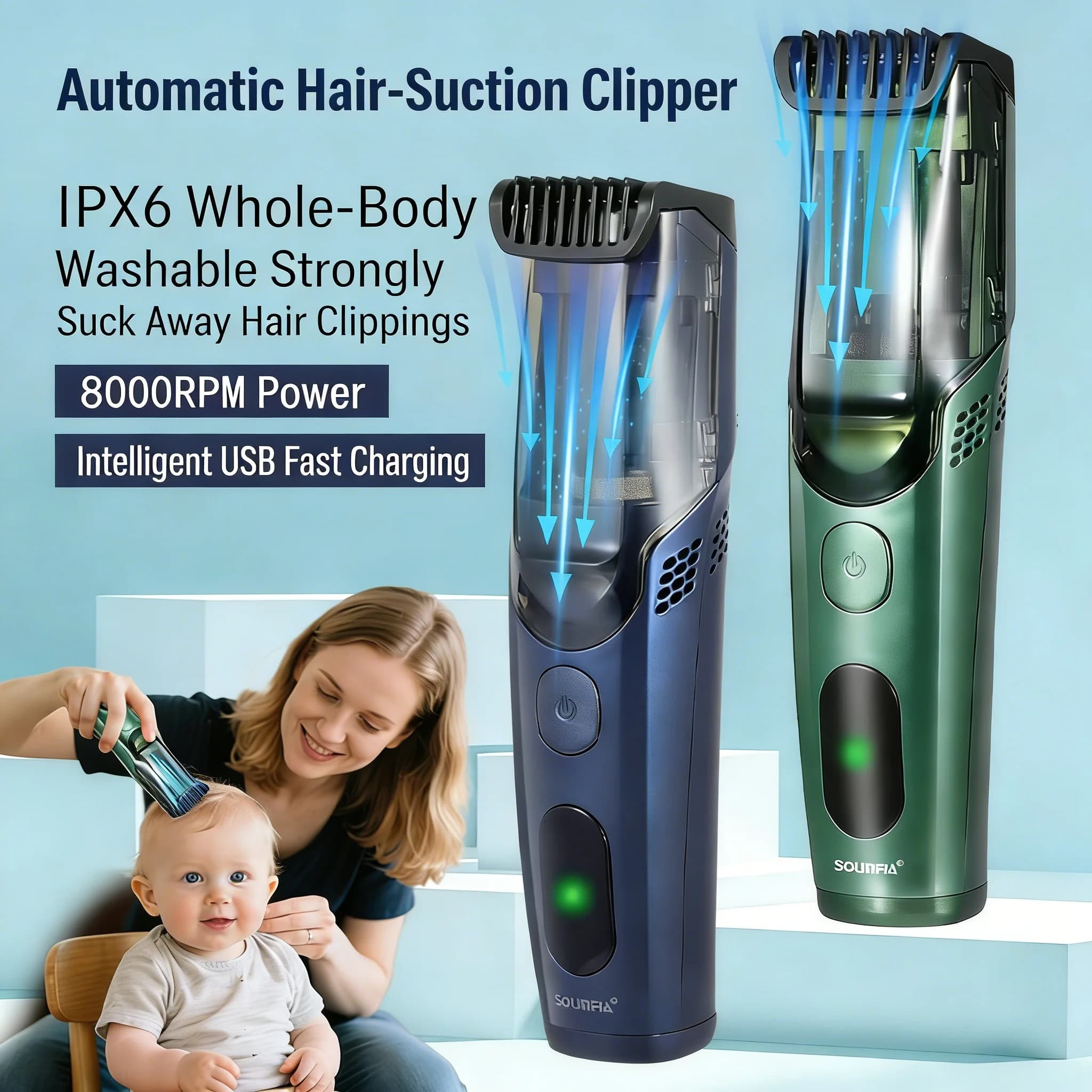 NEW Automatic Electric Haircut with Suction, Waterproof, Rechargeable, Shaver for Barba and Baffi