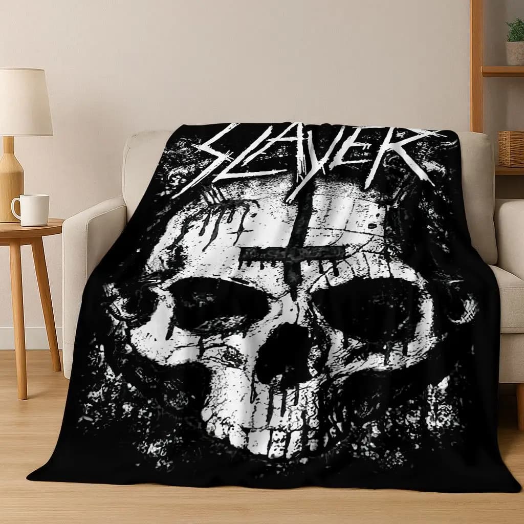 2026 Slayer Heavy Metal Rock Band Skull Art Coperta di flanella, accogliente e morbida coperta per la casa, camera da letto, divano letto, copertura da picnic, regalo