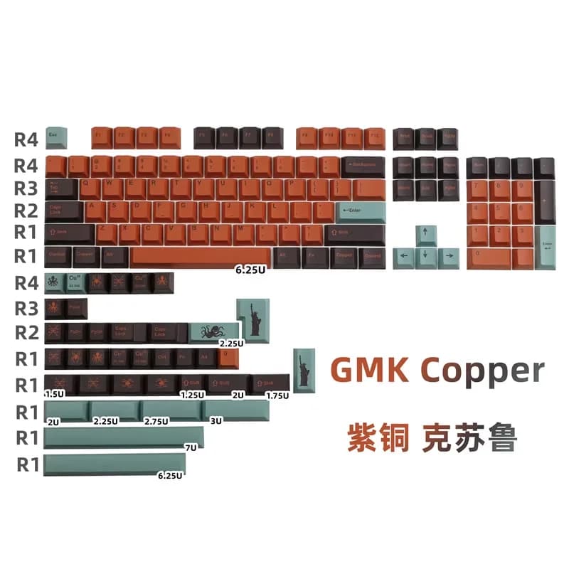 142 tasti GMK Copper Keycaps Cherry Profile PBT Dye Sublimation tastiera meccanica Keycap per MX Switch 61/64/68/84/87/104