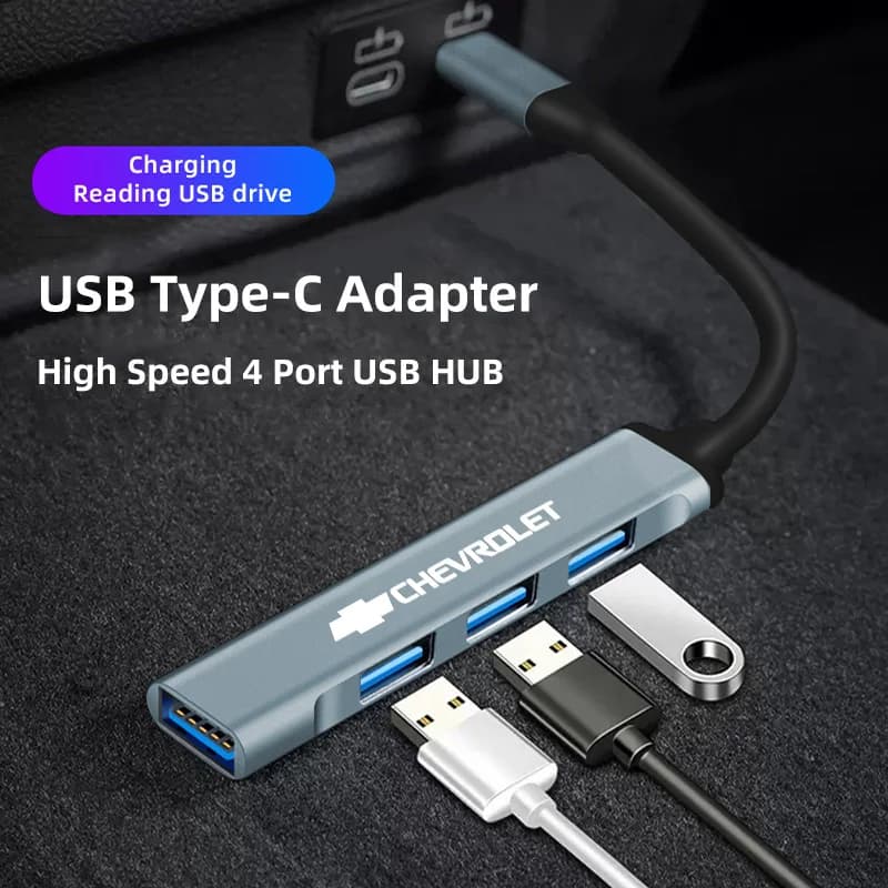 Adattatore USB Type-C a 4 porte USB per auto, ad alta velocità, per Chevrolet Cruze Sonic Silverado Corvette Camaro Equinox Bolt Z71 Sail SS