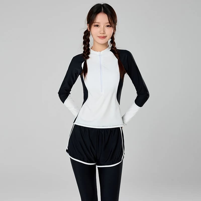 Muslim Swimwear for Girls Long Sleeve Children's Swimsuit Zipper Top Shirt Pants Shorts 3pcs Rash Guard Kids Modest Bathing Suit