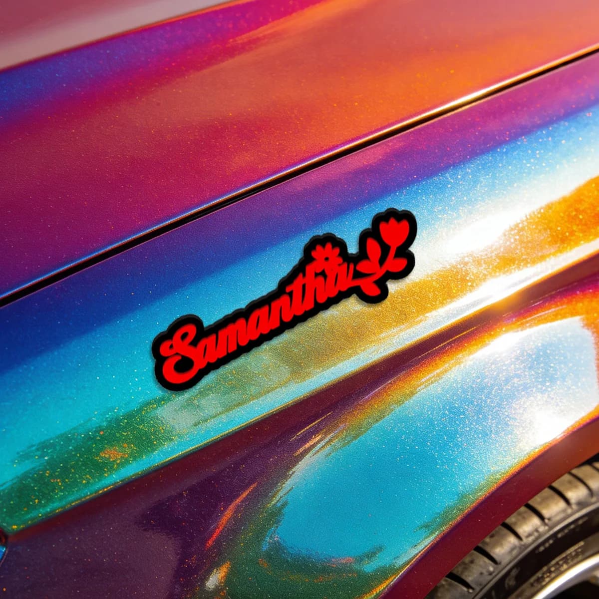 Adesivo per Auto Stile Floreale, Decalcomania Impermeabile Personalizzata con Nome e Lettere, Accessorio Trendy per Auto, Moto e Regali