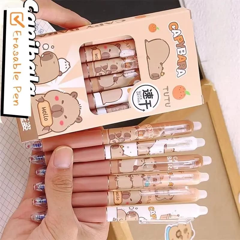 6 Pz/lotto Cute Cartoon Capybara Penne Gel Cancellabili 0.5mm Nero/Blu Inchiostro Studente Scuola Ufficio Cancelleria Lavabile Penna di Scrittura