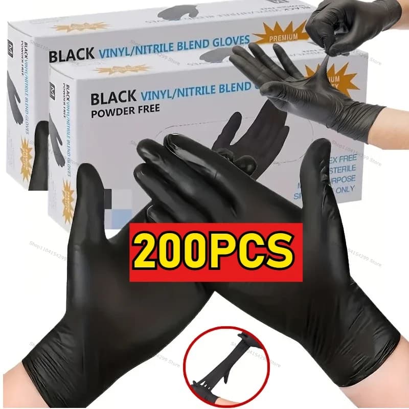 Guanti monouso neri in nitrile senza lattice e polvere per tatuaggi, manicure, pulizia del salone, abbigliamento monouso