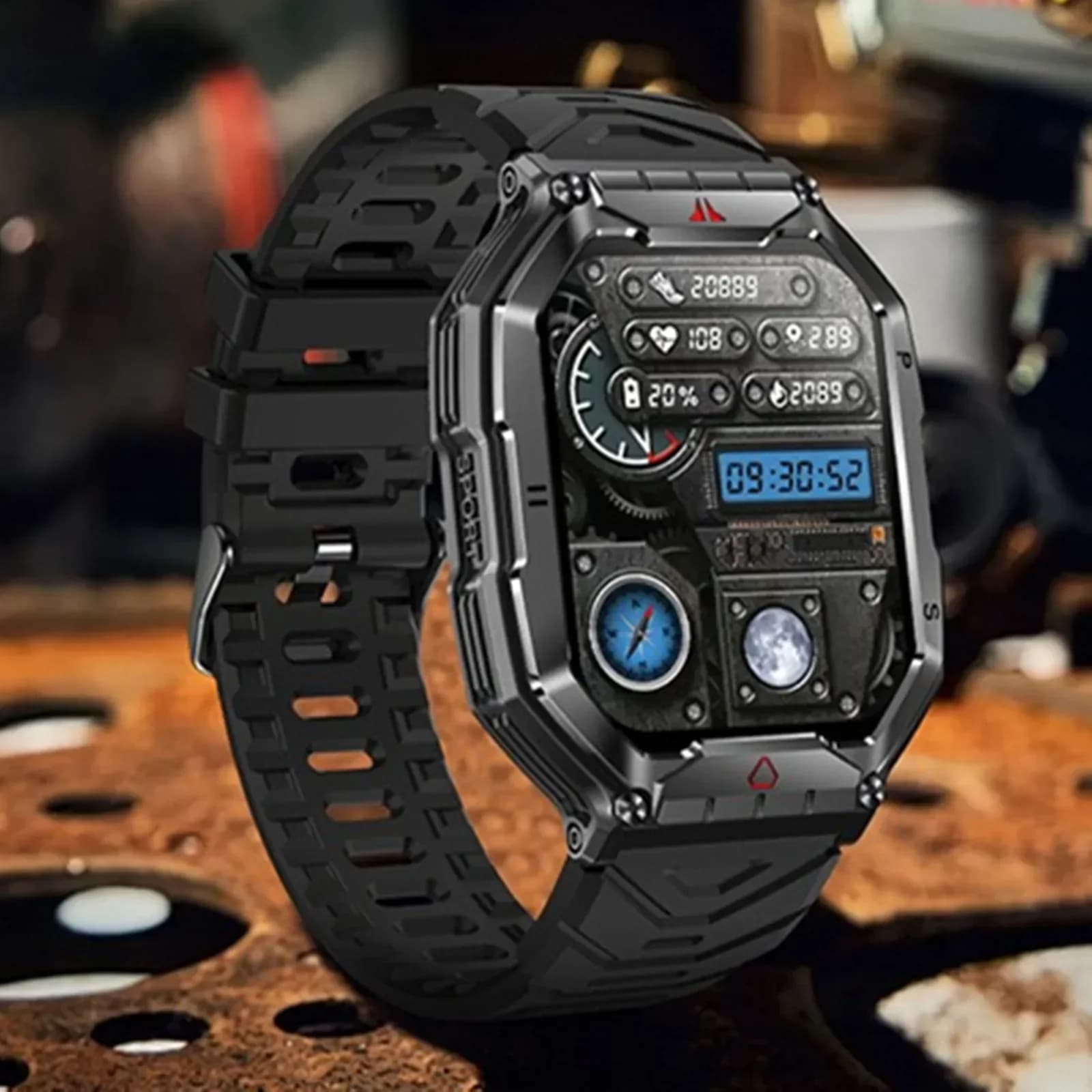 Men's Waterproof Smartwatch Bluetooth Open Air Sports Smart Watch Health Monitor Fitness Tracker Bracelet Flashlight Compass