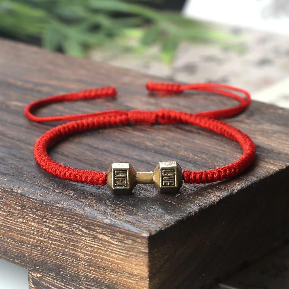 Braccialetti con fili di manubri da uomo con fascino Braccialetti regolabili con nodo intrecciato fatto a mano Braccialetti da donna con bilanciere Fitness Gioielli energetici Regali per coppie