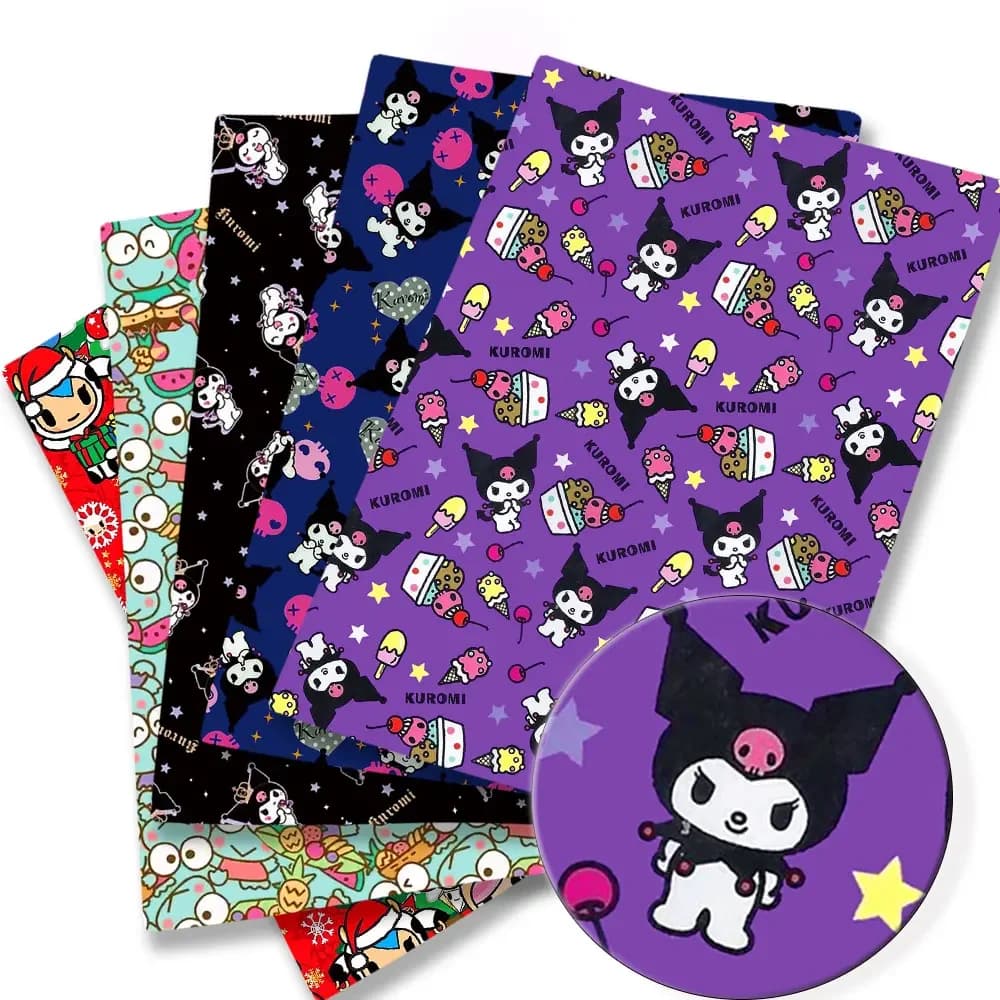 Tessuto in Cotone Poliestere Hello Kitty 140x50CM, Patchwork Cartoon per Abiti, Tende e Decorazioni per la Casa