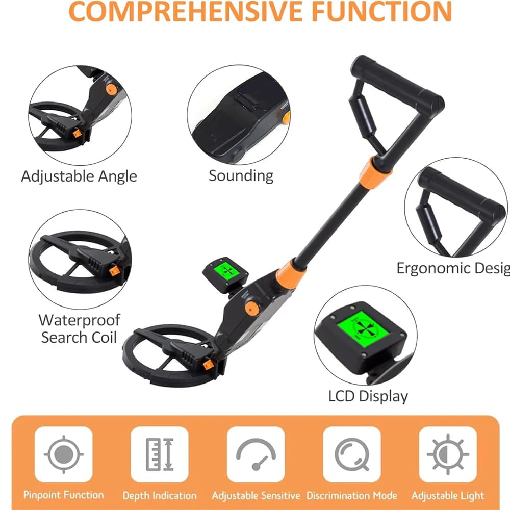 Metal detector per bambini impermeabili da 7,4 pollici Rilevatore d'oro Bobina di ricerca leggera (24"-35") Metal detector regolabile per Junior