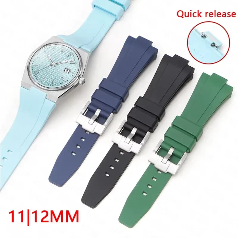 Cinturino in gomma con interfaccia convessa per Tissot PRX Series 11mm 12mm fibbia in acciaio inossidabile a sgancio rapido cinturino in Silicone per uomo donna