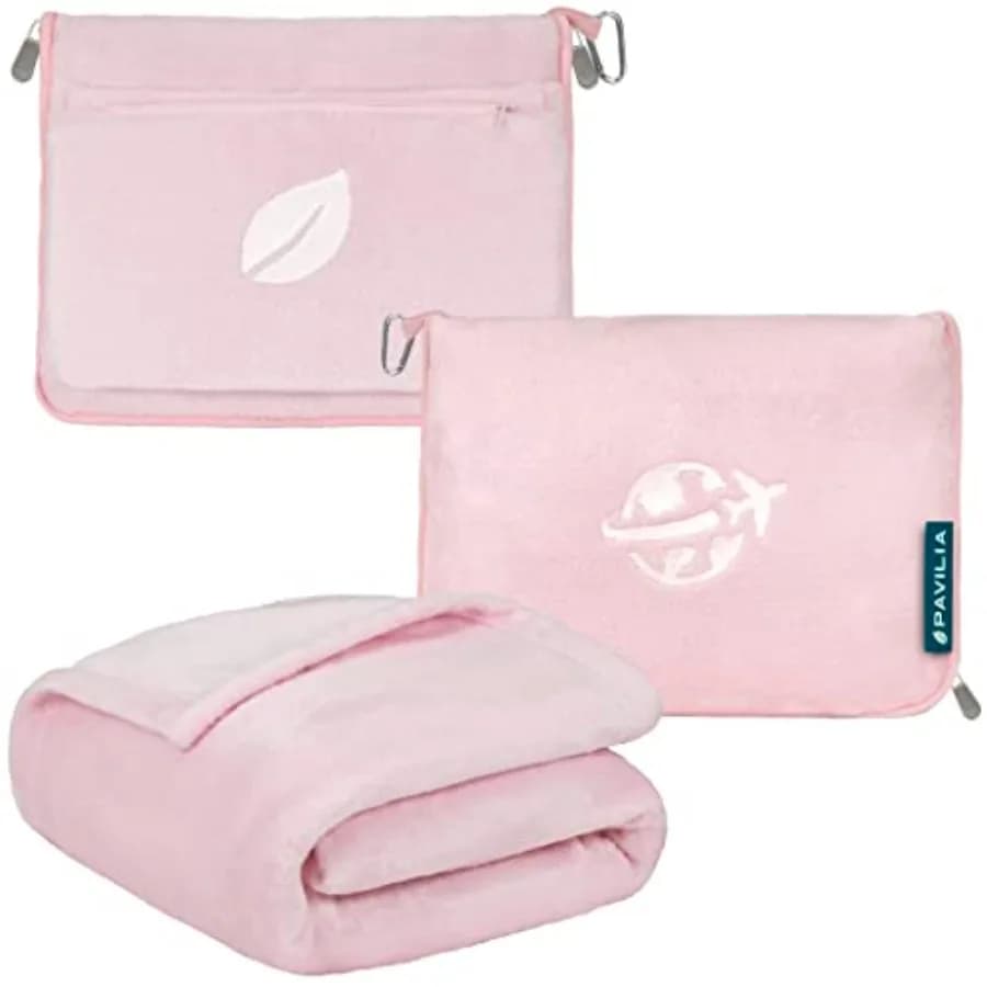 Coperta da Viaggio e Cuscino, Coperte per Aereo con Foro per le Braccia per Adulti, Coperta Compatta per Aereo con Foro per Braccia e Borsa 2-in-1 per il Volo