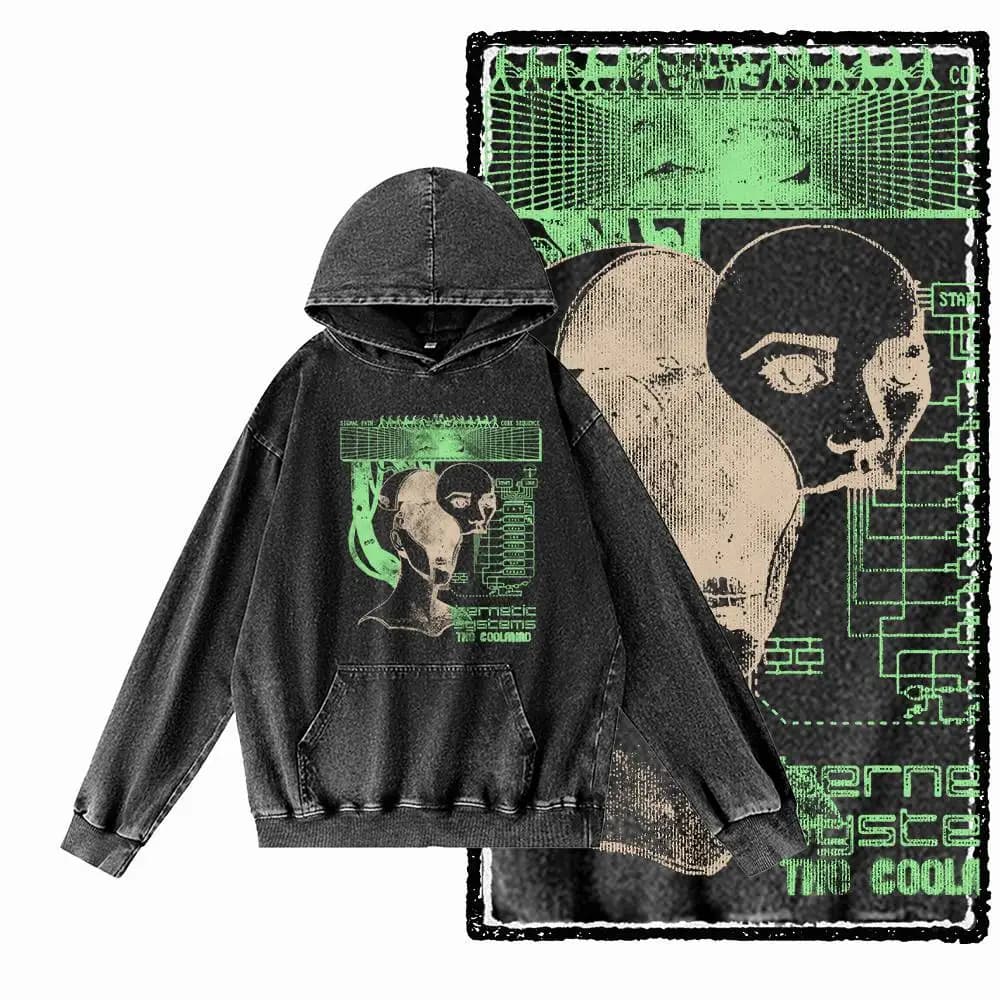 G15 Acid Washed Black Cool 100% Cotton COOLMIND Printed Men's Hoodies | Streetwear Big Size O-neck men's Hoodie