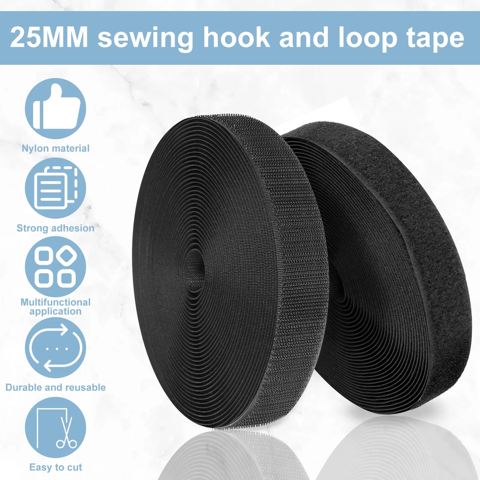 Fissaggio senza adesivo da 10 m Nastro autoadesivo resistente da 1 pollice Nastro con gancio e anello Nastro da cucito in velcro in tessuto di nylon
