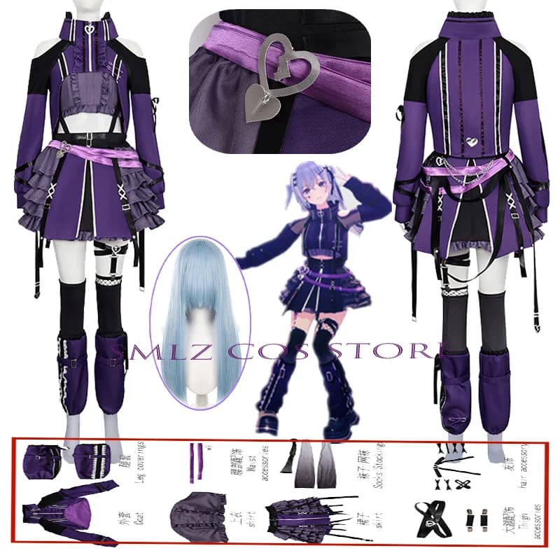 Suzuki Hana Cosplay Anime Collab Series:Game Hana Suzukii Idol Costume Woman Purple Unifrom Prop Wig Set Outfit Halloween Party
